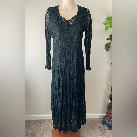 Vintage Essa Donna Green Lace Maxi Dress Witchy Gothic Whimsical 90s Wiccan - Picture 1 of 11